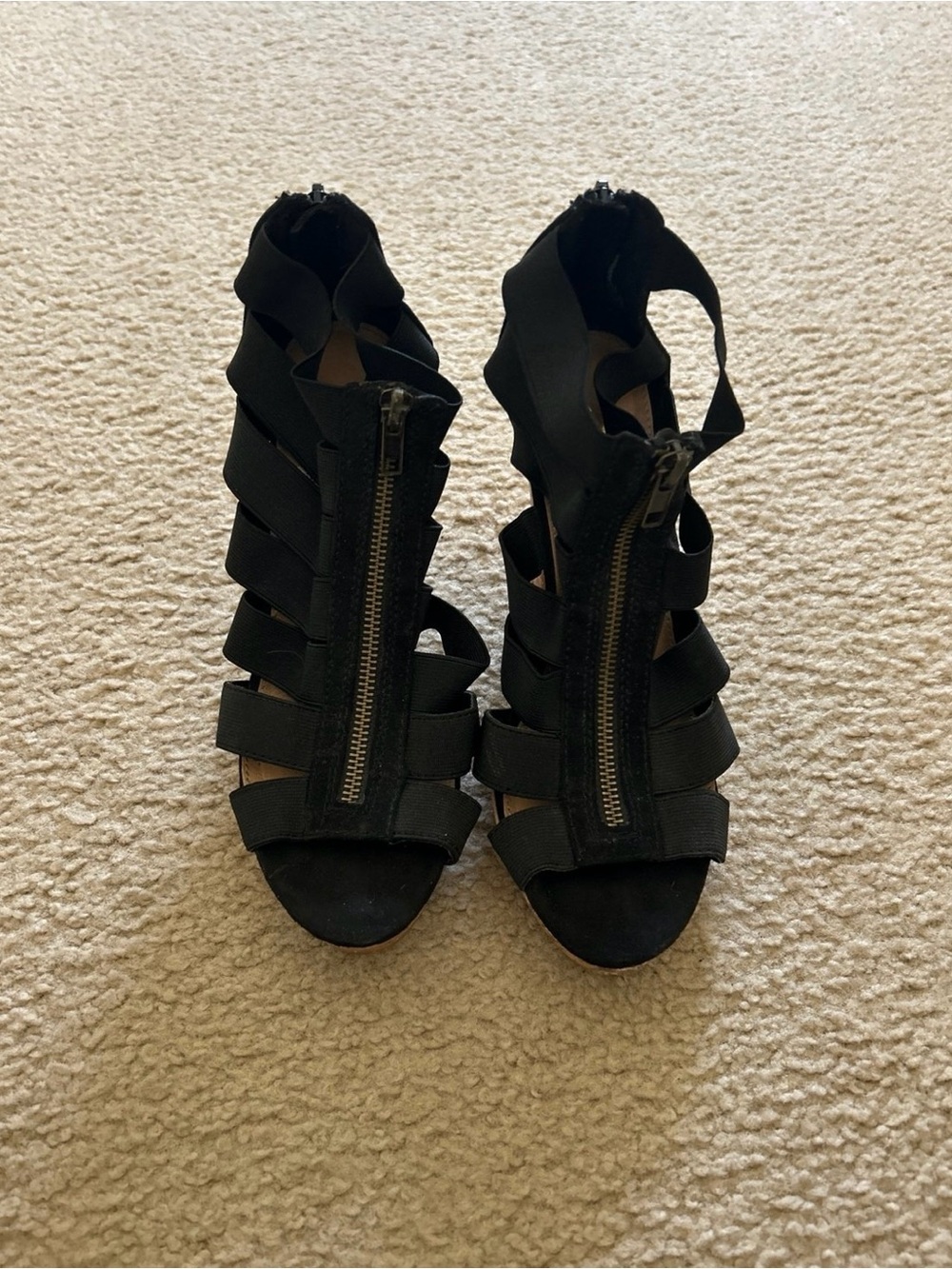 Report Black Strappy Front-Zip Heels